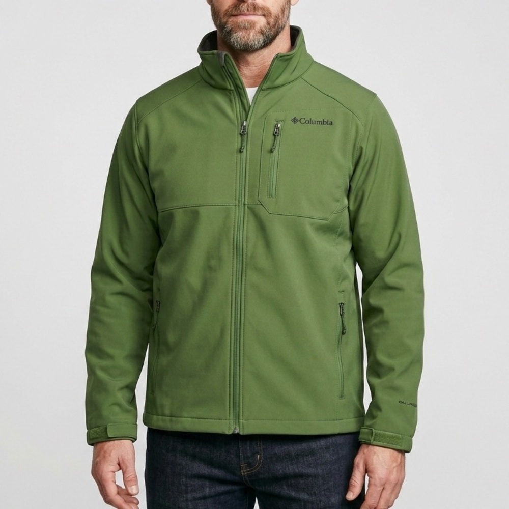 Columbia Softshell Jacket Mens XL Green Full Zip Outdoor Fleece Lined Coat - Picture 1 of 8